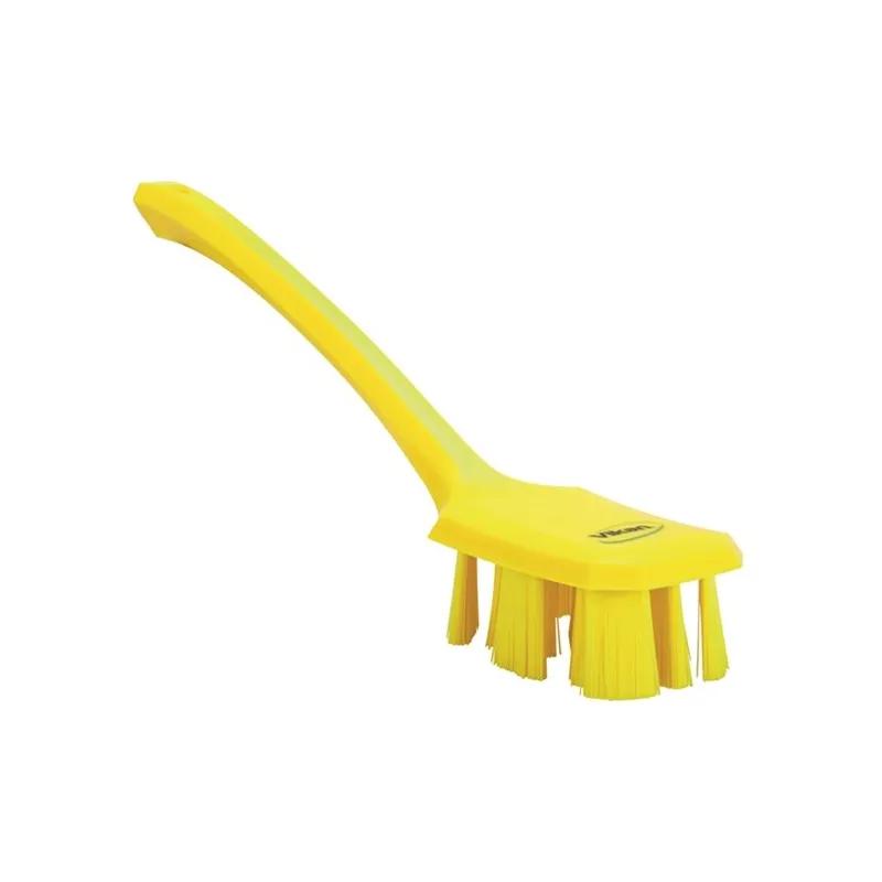 Vikan® Scrub Brush 15.6X2.8X5.5 IN Polyester Glass Polypropylene (PP) Yellow Long Handle Stiff Bristles 1/Each
