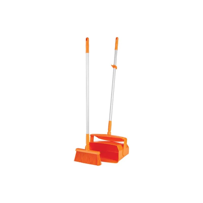 Vikan® Lobby Pan & Broom 14.6X7.1X47.5 IN Orange PP Anodized Aluminum Polyester With Hanging Hole Color Coded 1/Each