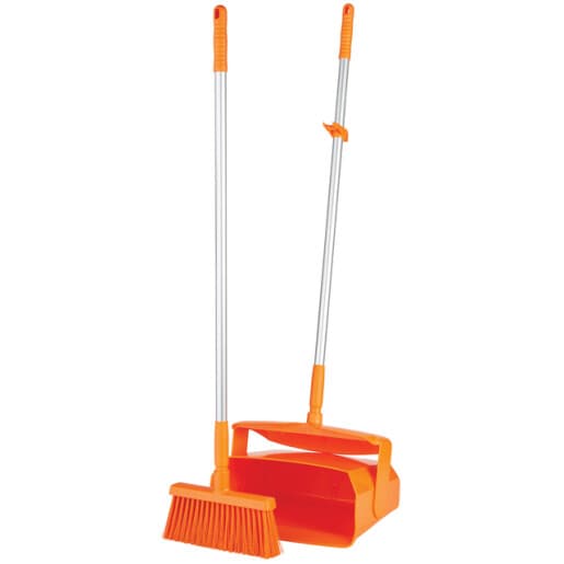 Vikan® Lobby Pan & Broom 14.6X7.1X47.5 IN Orange PP Anodized Aluminum Polyester With Hanging Hole Color Coded 1/Each