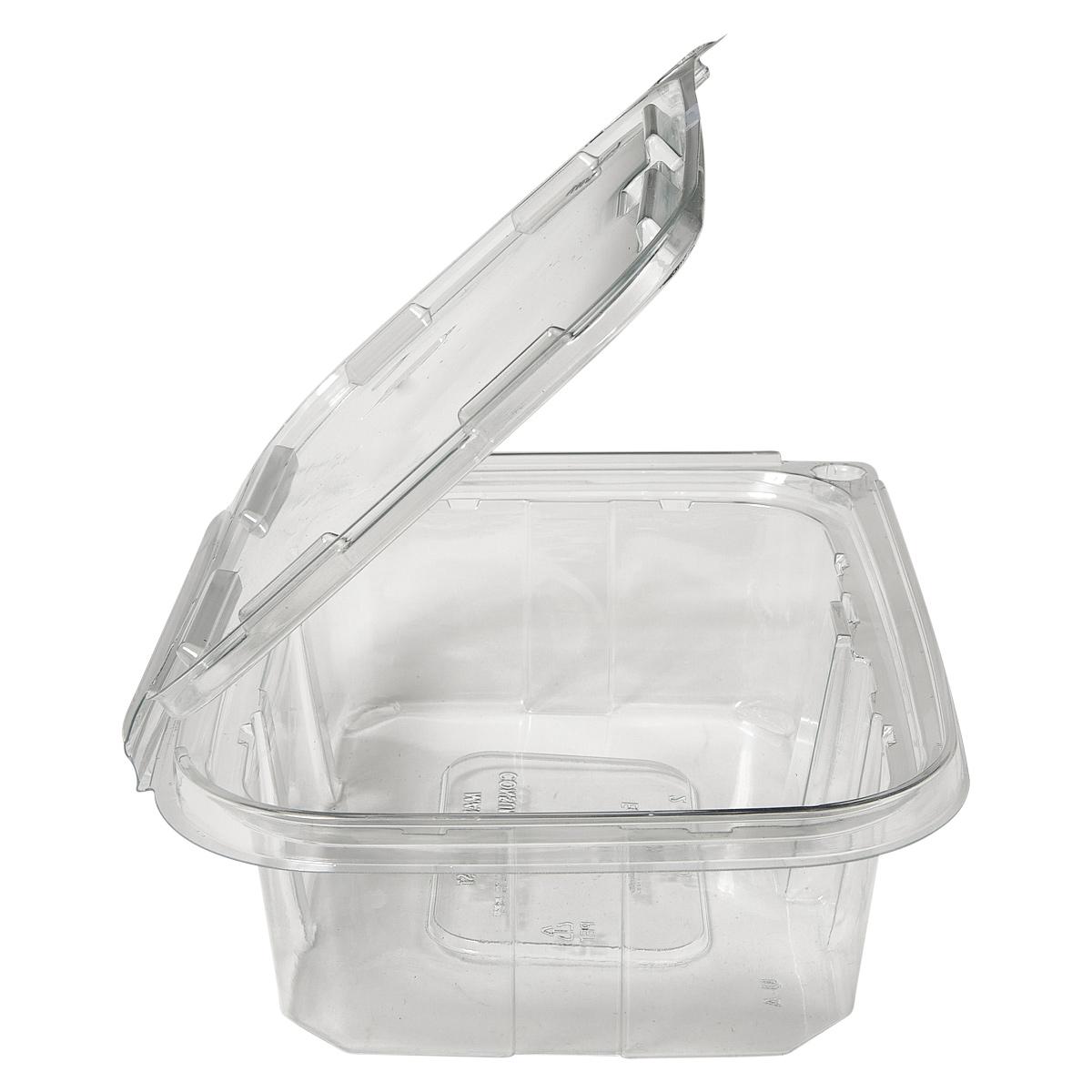 Deli Container Hinged With Flat Lid 24 OZ RPET Clear Rectangle Tamper-Evident 200/Case