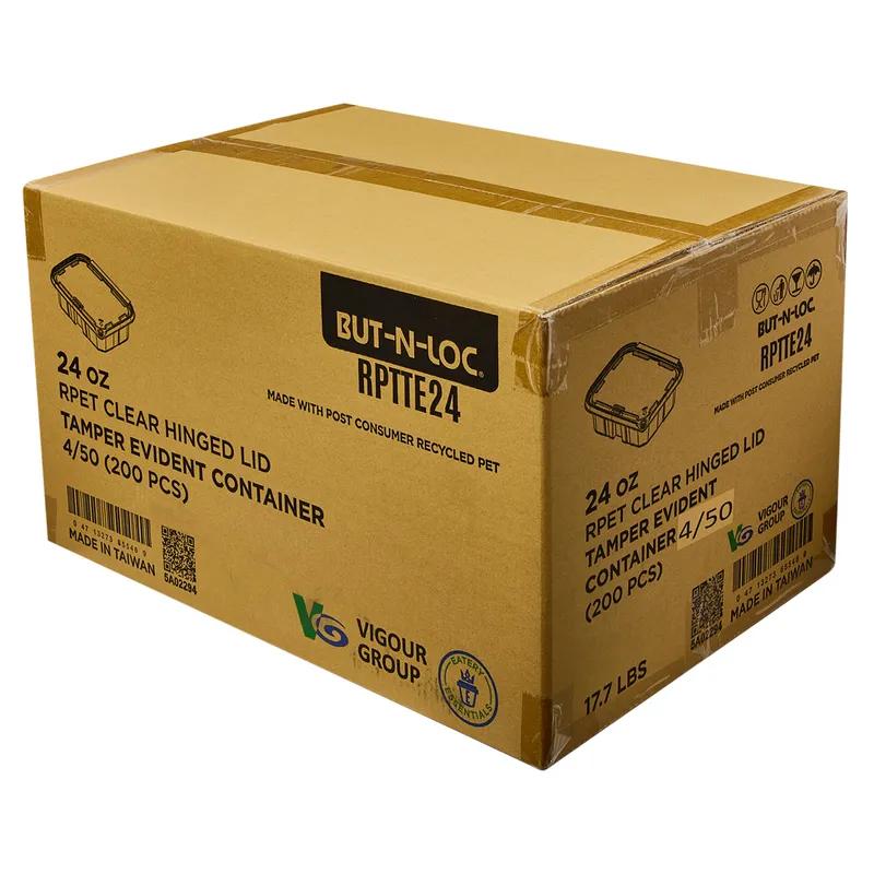Deli Container Hinged With Flat Lid 24 OZ RPET Clear Rectangle Tamper-Evident 200/Case