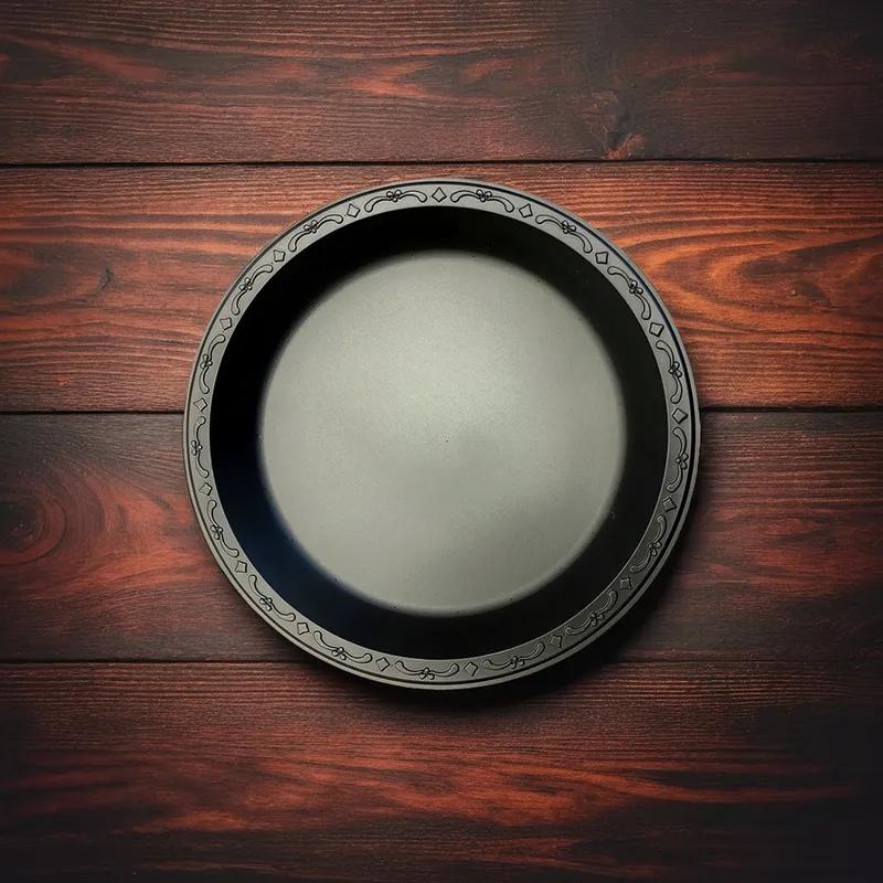 Pebble Box Plate 9 IN PP Black Microwave Safe Grease Resistant 400/Case