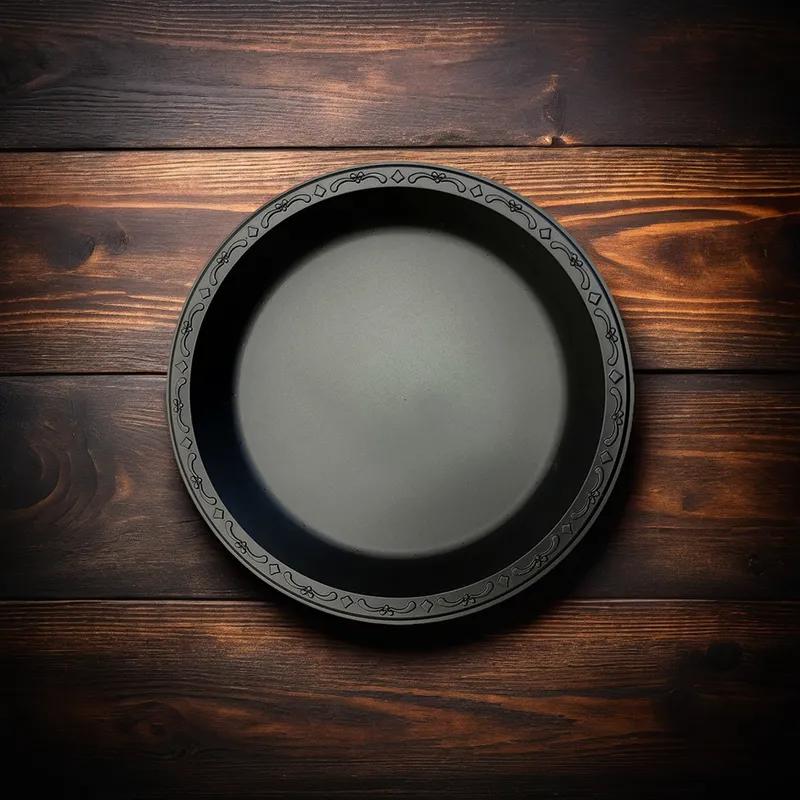 Pebble Box Plate 9 IN PP Black Microwave Safe Grease Resistant 400/Case