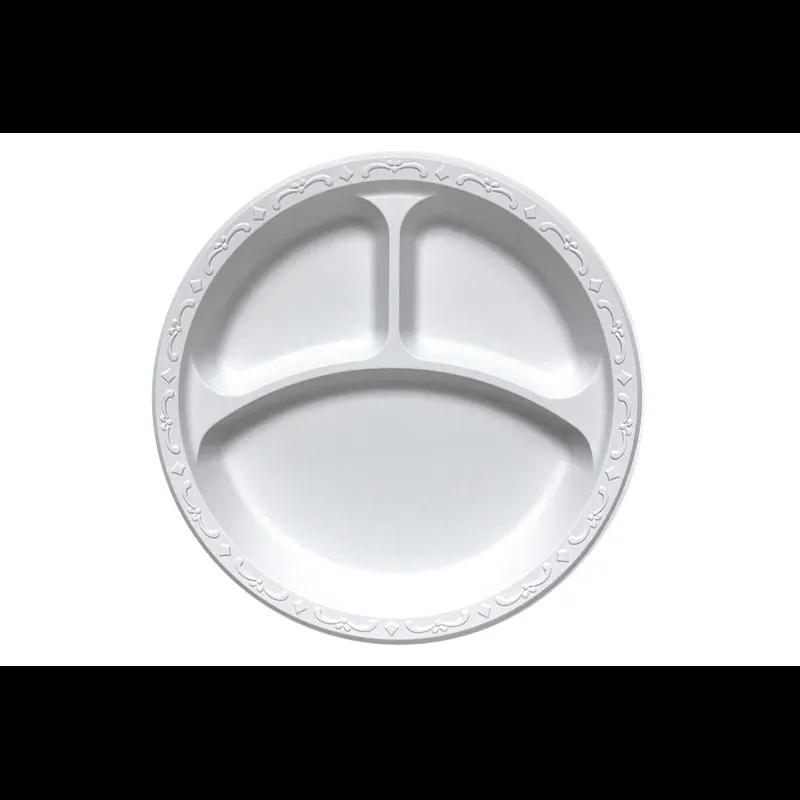Pebble Box Plate 10.25 IN 3 Compartment PP White Microwave Safe Grease Resistant 400/Case