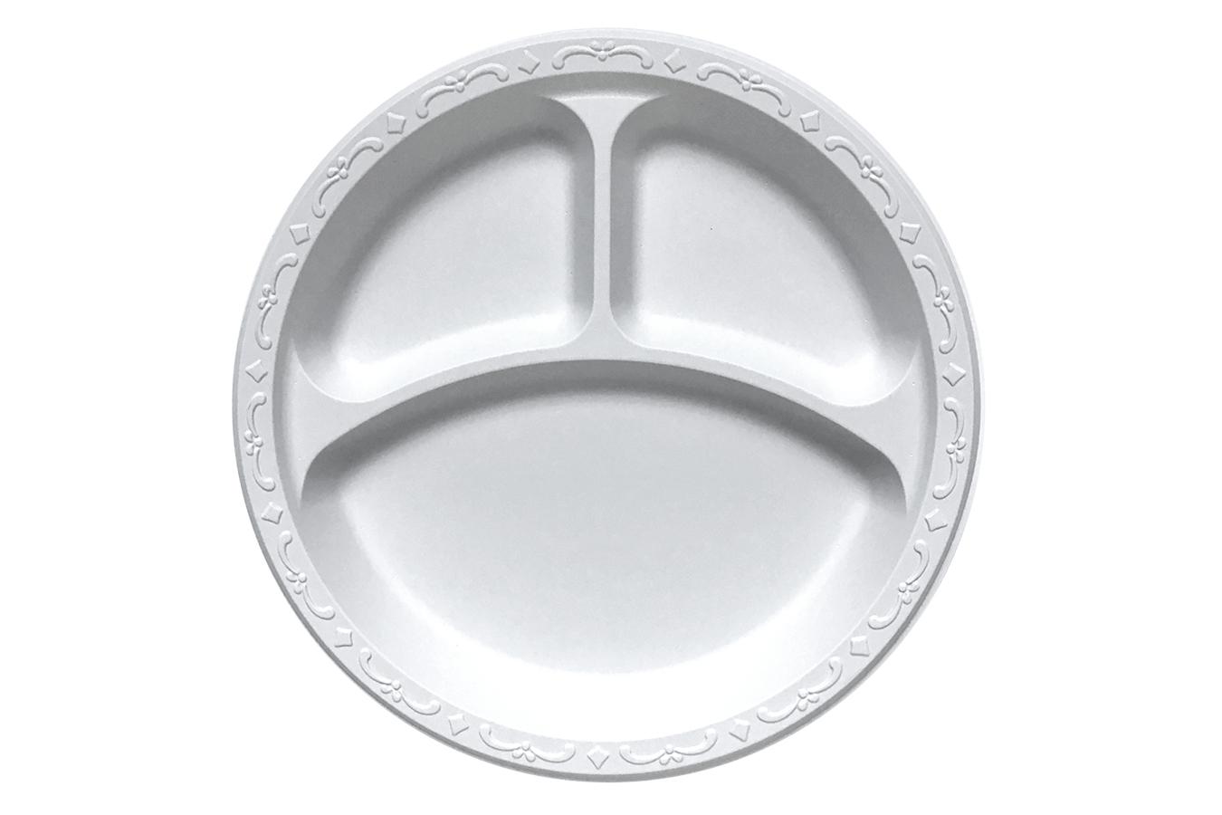 Pebble Box Plate 10.25 IN 3 Compartment PP White Microwave Safe Grease Resistant 400/Case