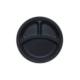Pebble Box Plate 10.25 IN 3 Compartment PP Black Microwave Safe Grease Resistant 400/Case