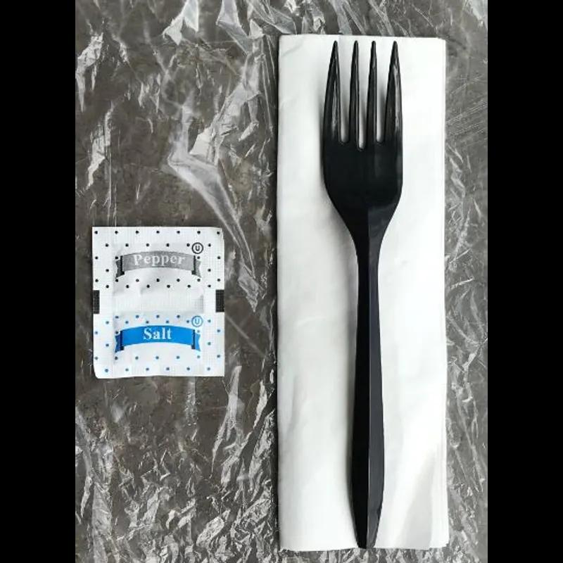 Victoria Bay 4PC Cutlery Kit PP Black Medium Weight With 2PLY Napkin,Fork,Salt & Pepper 250/Case