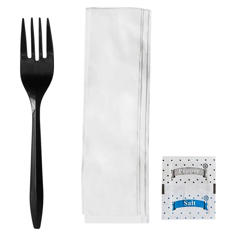 Victoria Bay 4PC Cutlery Kit PP Black Medium Weight With 2PLY Napkin,Fork,Salt & Pepper 250/Case