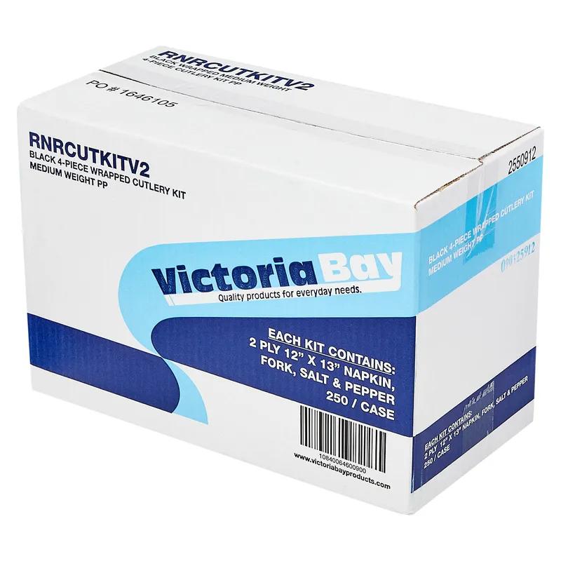 Victoria Bay 4PC Cutlery Kit PP Black Medium Weight With 2PLY Napkin,Fork,Salt & Pepper 250/Case