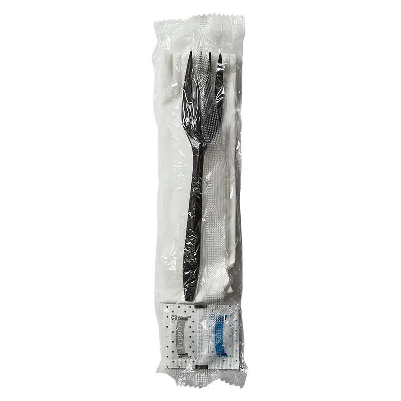 Victoria Bay 4PC Cutlery Kit PP Black Medium Weight With 2PLY Napkin,Fork,Salt & Pepper 250/Case