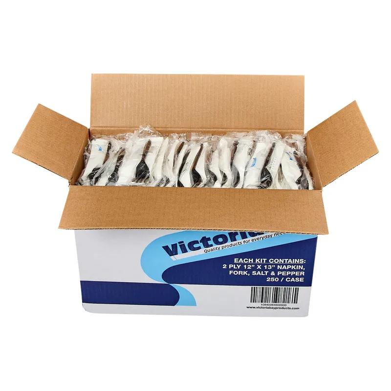 Victoria Bay 4PC Cutlery Kit PP Black Medium Weight With 2PLY Napkin,Fork,Salt & Pepper 250/Case