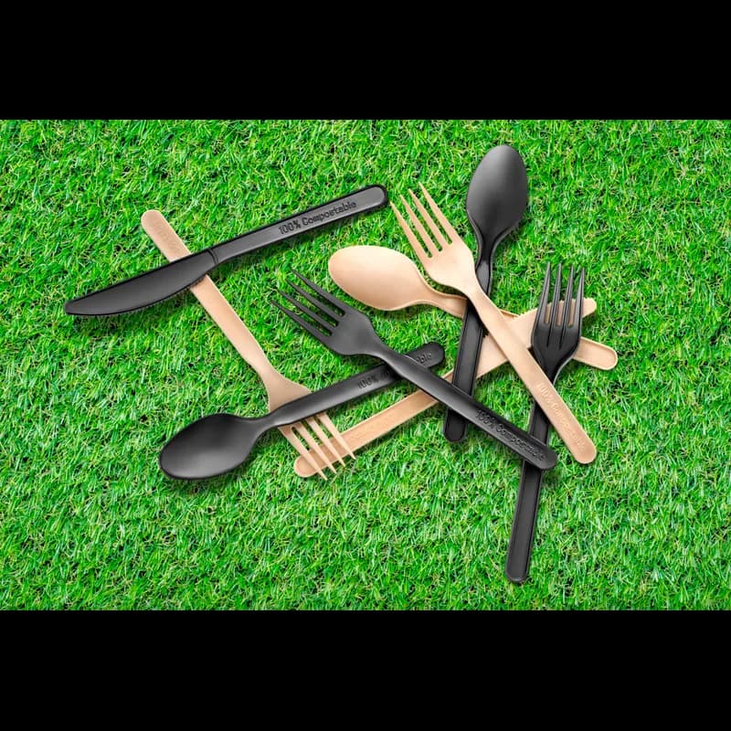 4PC Cutlery Kit 6 IN CPLA Kraft Paper Black 50 Count/Pack 5 Packs/Case 250 Count/Case