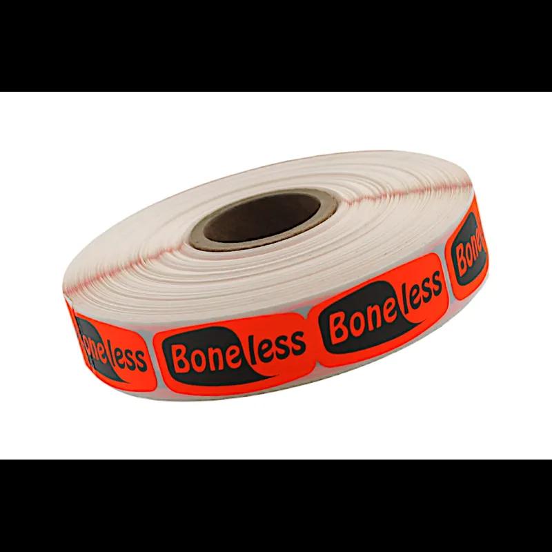 Boneless Label 0.625X1.25 IN Black Fluorescent Red Short Oval 1000 Count/Roll 50 Rolls/Case 50000 Count/Case