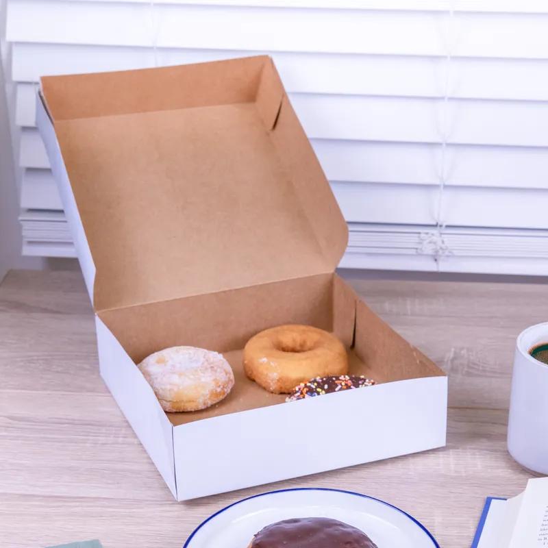 Bakery Box 9X9X2.5 IN White Plain 1-Piece Automatic 150/Case