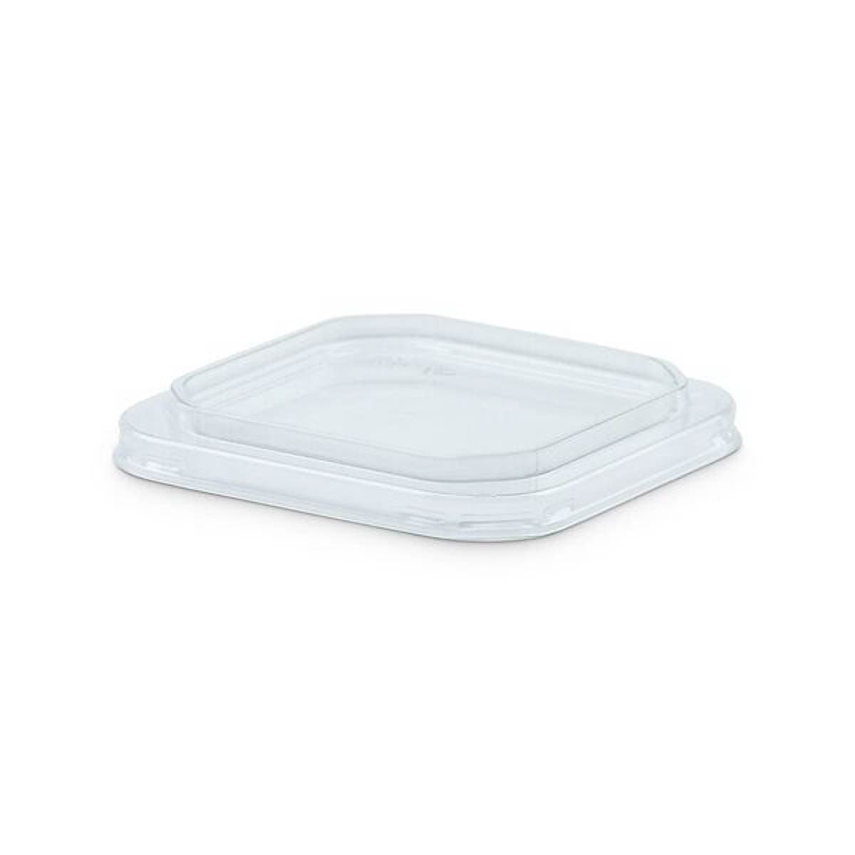 The BOTTLEBOX ® Lid 4.5X4.5X0.55 IN 1 Compartment RPET Clear Square For 8 OZ Deli Container Unhinged 600/Case