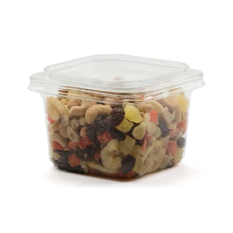 The BOTTLEBOX ® Lid 4.5X4.5X0.55 IN 1 Compartment RPET Clear Square For 8 OZ Deli Container Unhinged 600/Case