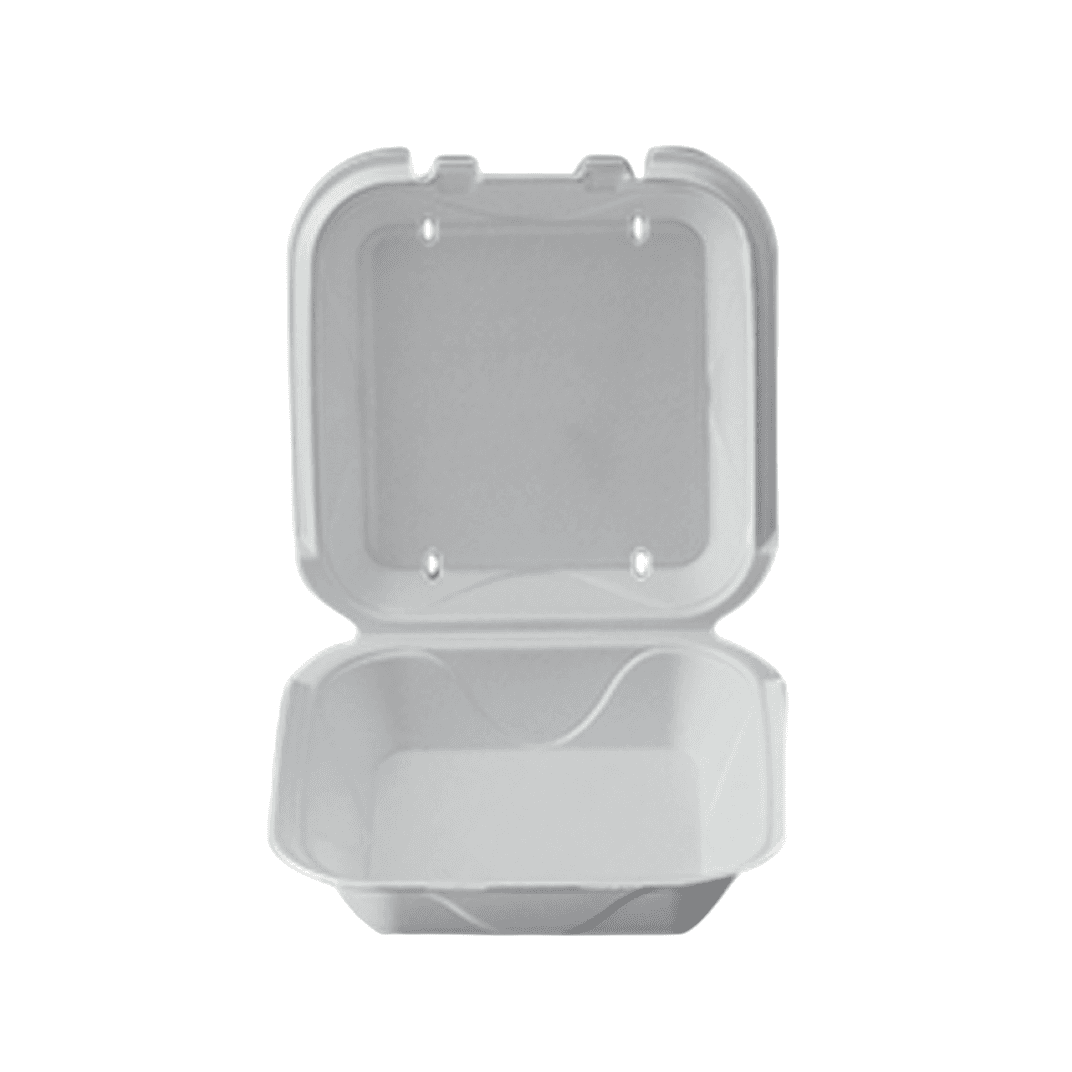 Take-Out Container Hinged 9X9X3 IN Polystyrene Foam White Square Vented 200/Case