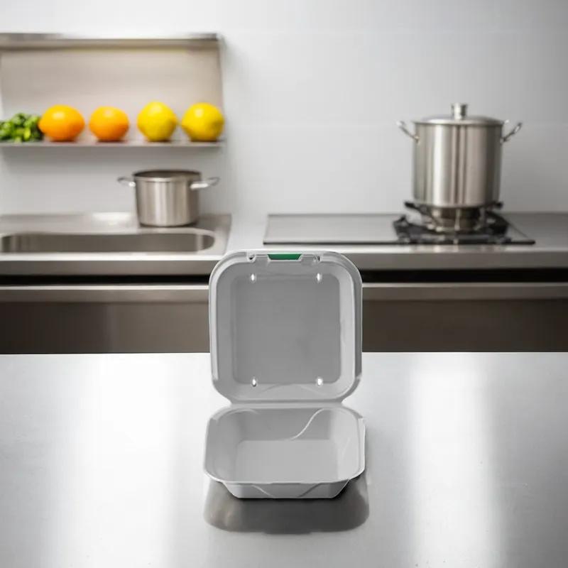 Take-Out Container Hinged 9X9X3 IN Polystyrene Foam White Square Vented 200/Case