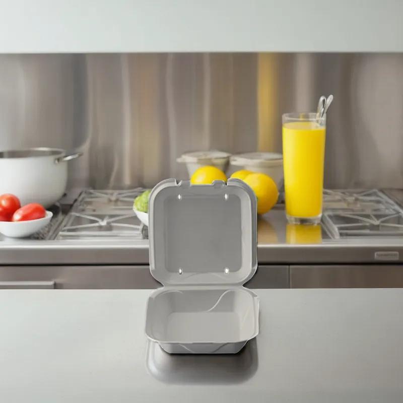 Take-Out Container Hinged 9X9X3 IN Polystyrene Foam White Square Vented 200/Case