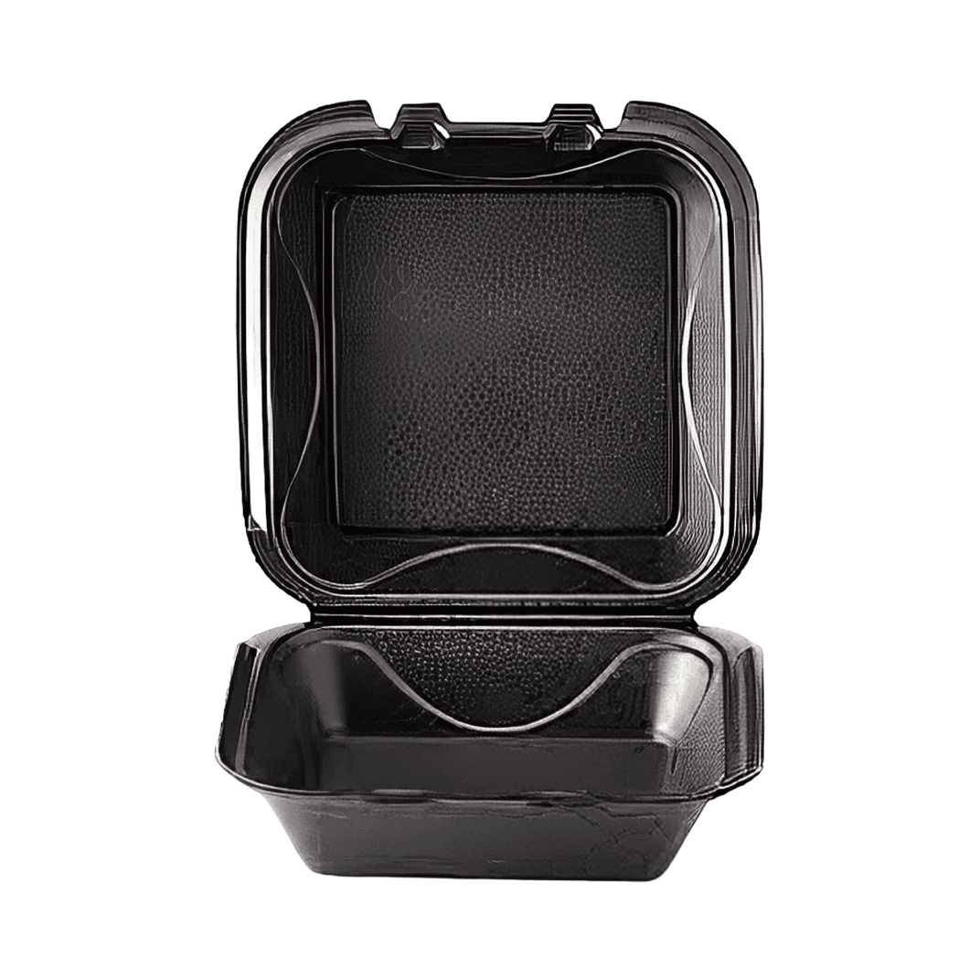 Darnel Naturals® Take-Out Container Hinged With Dome Lid 8X8 IN Polystyrene Foam Black Square 200/Case