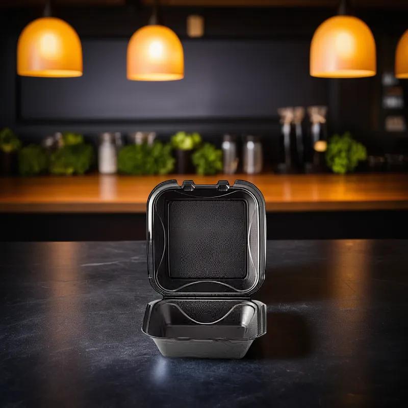 Darnel Naturals® Take-Out Container Hinged With Dome Lid 8X8 IN Polystyrene Foam Black Square 200/Case