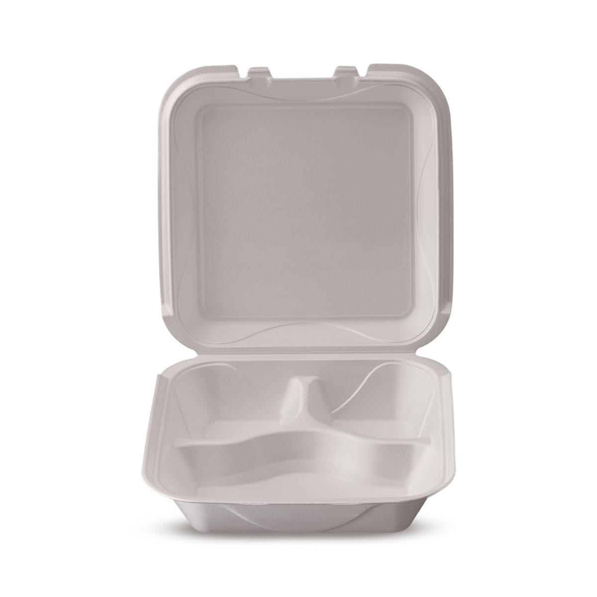 Take-Out Container Hinged 9X9X3.1 IN 3 Compartment Polystyrene Foam Square 200/Case