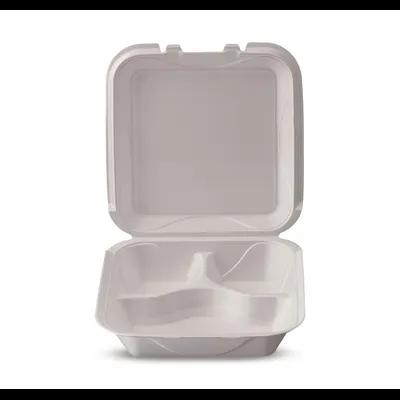 Take-Out Container Hinged 9X9X3.1 IN 3 Compartment Polystyrene Foam Square 200/Case