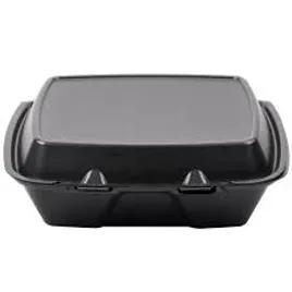 Take-Out Container Hinged With Dome Lid 9X9X3 IN Polystyrene Foam Black Square 200/Case