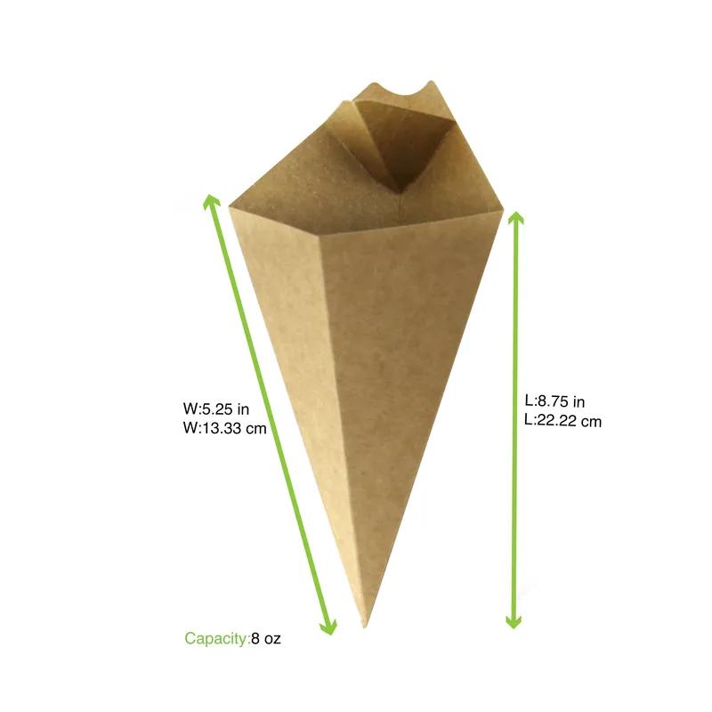 Take-Out Cone 8 OZ Paper Kraft With Sauce Compartment Freezer Safe 25 Count/Pack 20 Packs/Case 500 Count/Case