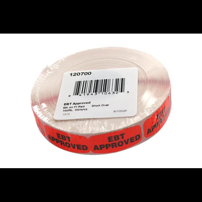 EBT Approved Label 0.625X1.25 IN Black Fluorescent Red Short Oval 1000 Count/Roll 50 Rolls/Case 50000 Count/Case