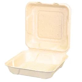 Take-Out Container Hinged 9.3X9.1X3.3 IN Molded Fiber Natural Square Closing Tabs Freezer Safe Microwave Safe 200/Case