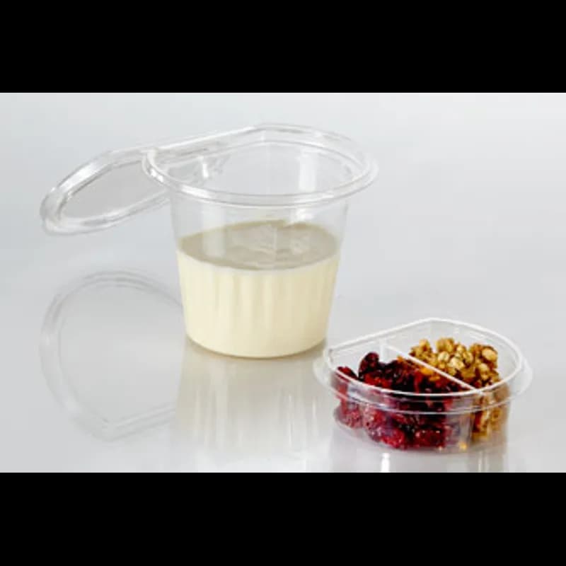 Take-Out Container Insert 4 OZ 3.85X3.36X1.2 IN 2 Compartment PET Clear Round Flat 1440/Case