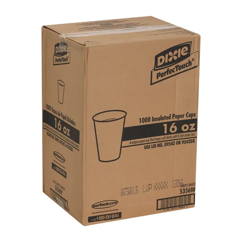 Dixie® Perfect Touch Hot Cup Insulated 16 OZ Double Wall Poly-Coated Paper White 1000/Case