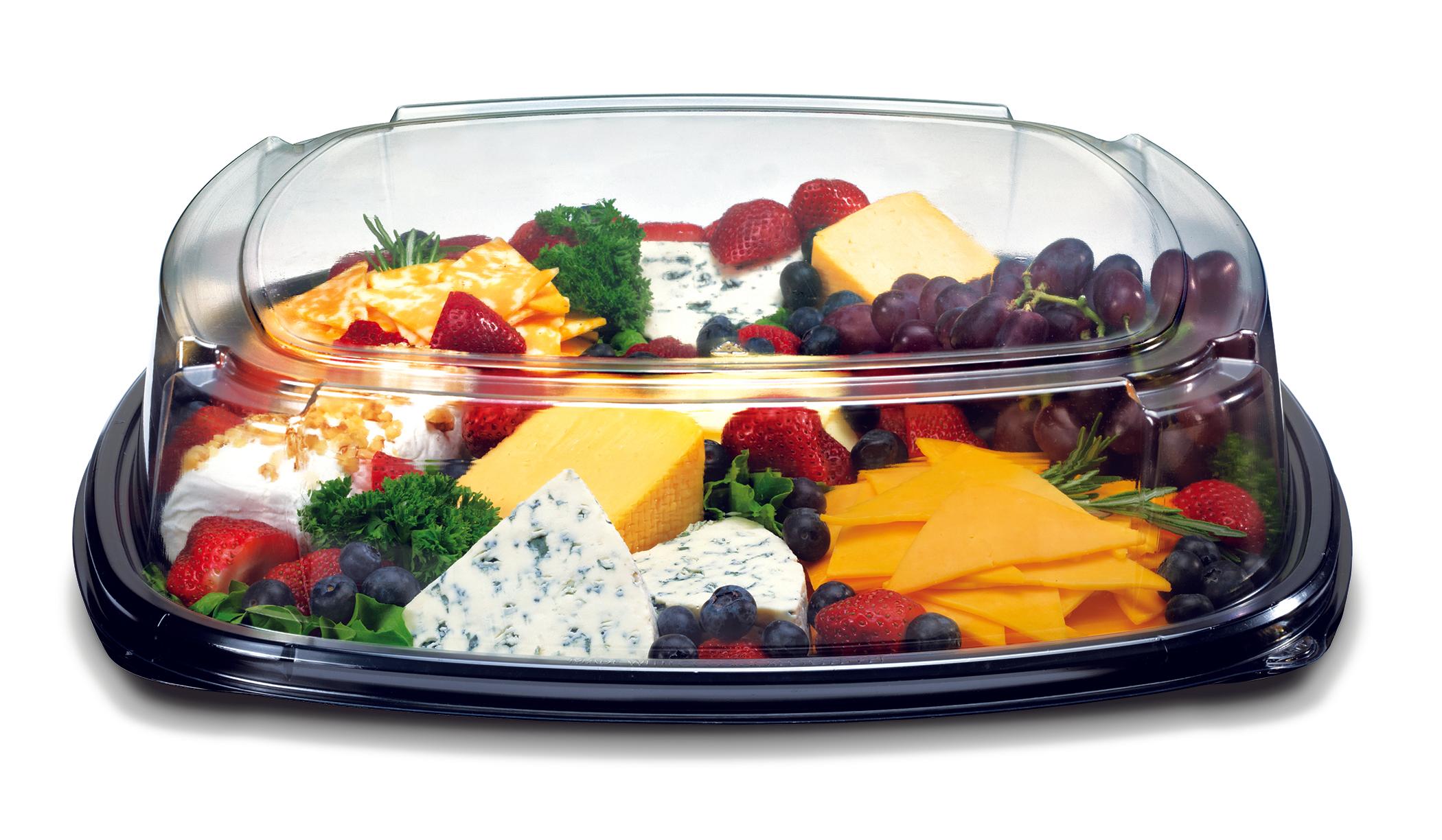 Serving Tray Base & Lid Combo With Dome Lid 18 IN PET Black 25/Case