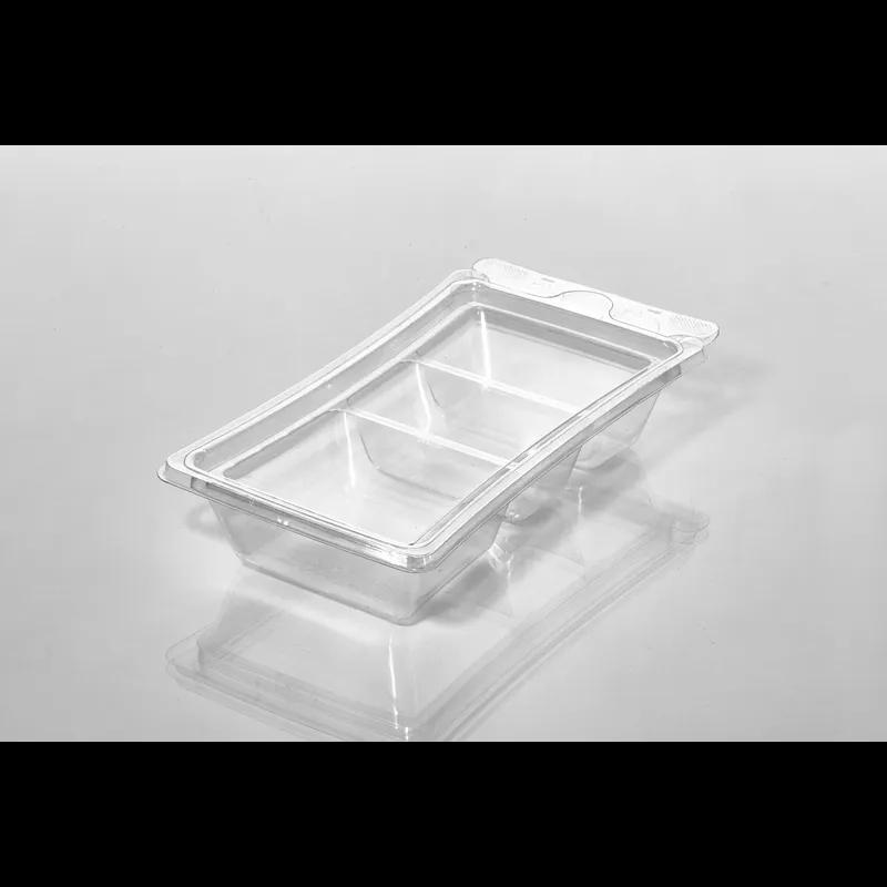 Fresh N' Sealed® Deli Container Hinged With Flat Lid Small (SM) 6 OZ 3 Compartment PET Clear Rectangle 336/Case