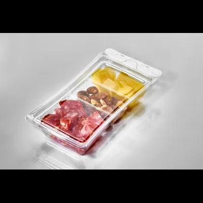 Fresh N' Sealed® Deli Container Hinged With Flat Lid Small (SM) 6 OZ 3 Compartment PET Clear Rectangle 336/Case
