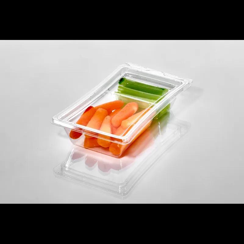 Fresh N' Sealed® Deli Container Hinged With Flat Lid Small (SM) 6.5 OZ 2 Compartment PET Clear Rectangle 336/Case