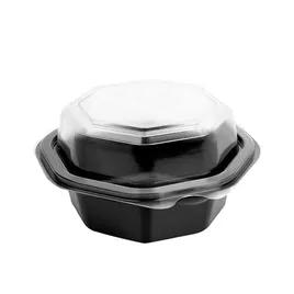 Solo® Creative Carryouts® OctaView® Take-Out Container Hinged With Dome Lid 4.5X4.7 IN PS Black Clear Shallow 300/Case