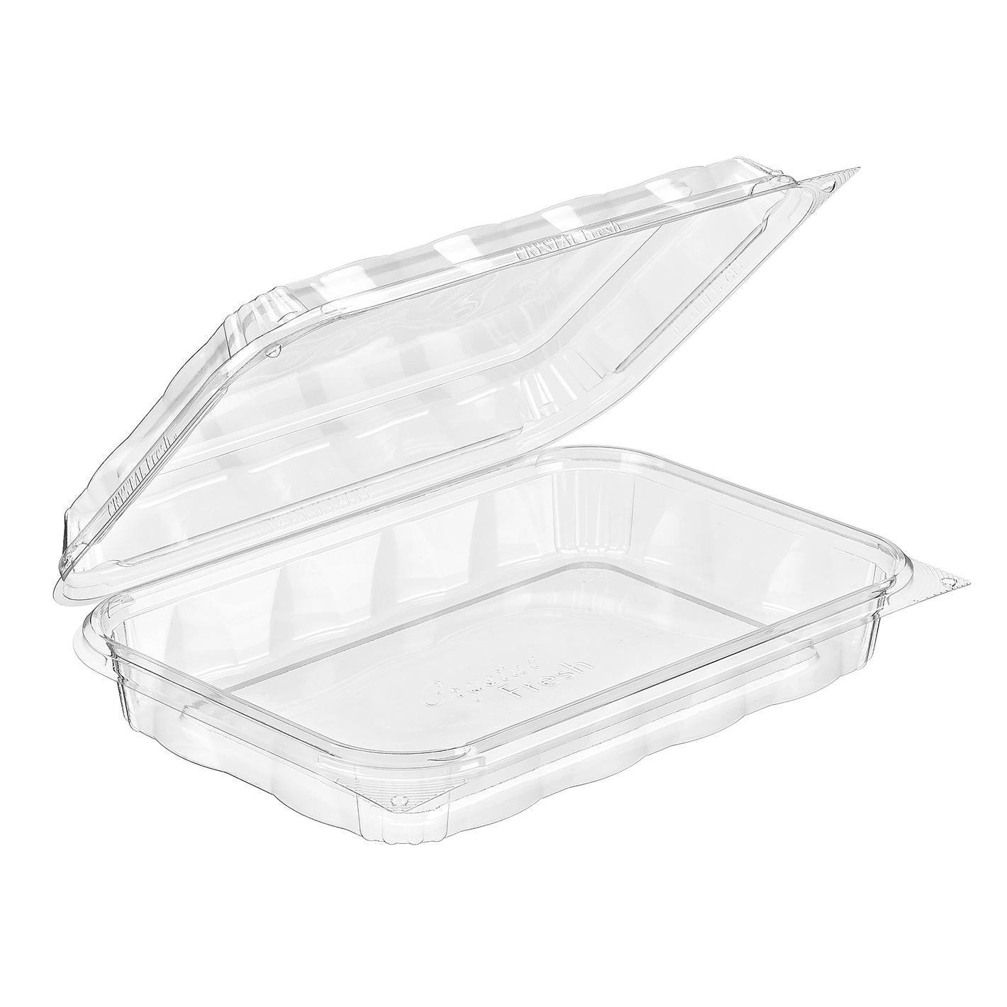 Essentials Take-Out Container Hinged With Dome Lid 9X6X2 IN RPET Clear Rectangle Perimeter Seal 140/Case