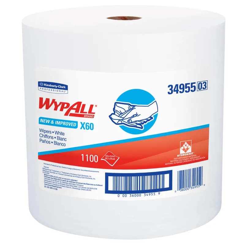 WypAll® X60 Cleaning Wipe 12.4X12.2 IN HydroKnit White Jumbo Roll 1100 Sheets/Roll 1 Rolls/Case 1100 Sheets/Case