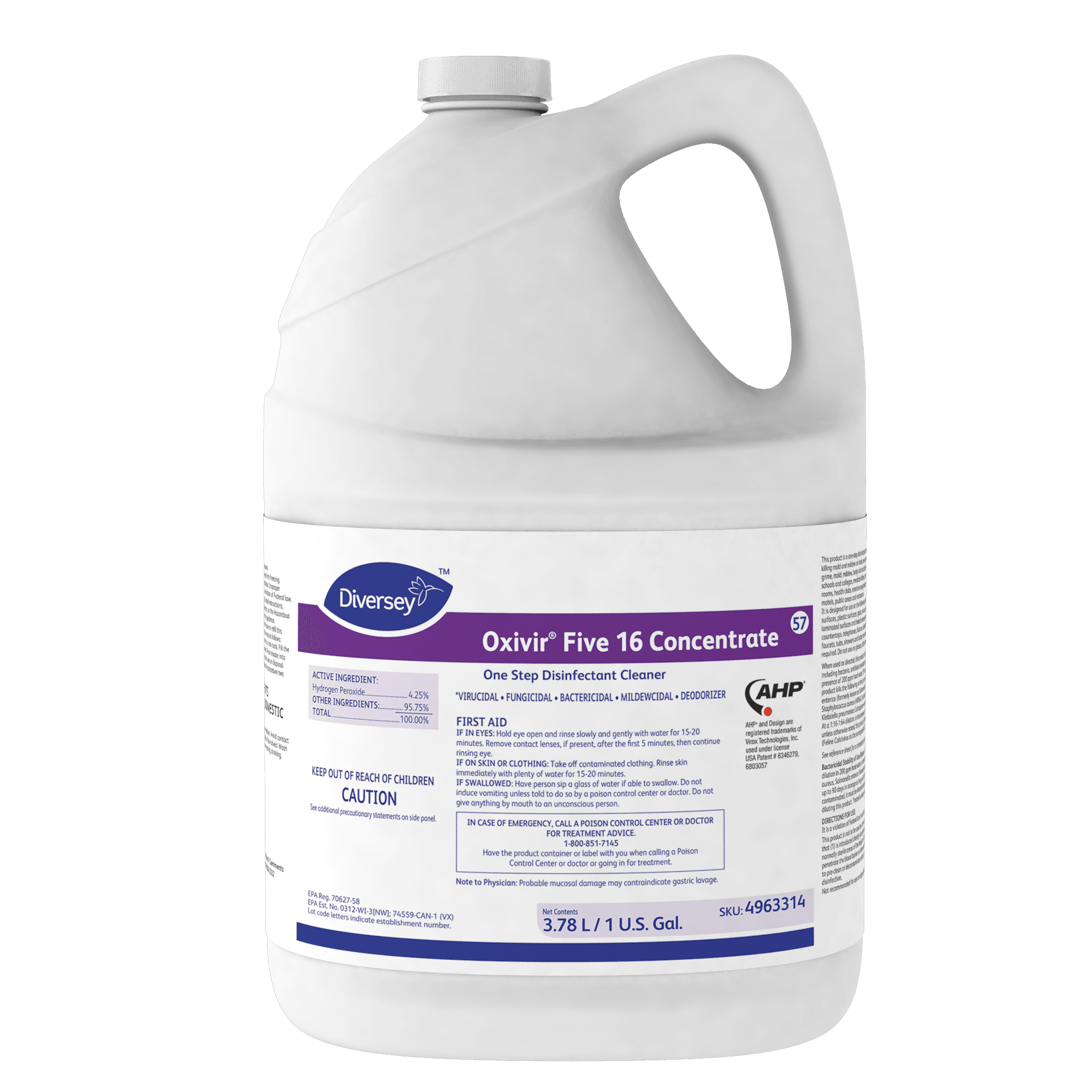 Oxivir® Five 16 One-Step Disinfectant 1 GAL Multi Surface Liquid Concentrate Accelerated Hydrogen Peroxide (AHP®) 4/Case