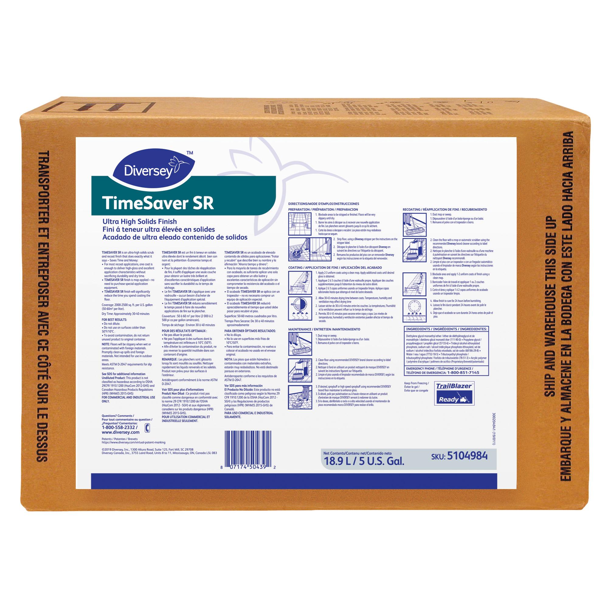 TimeSaver SR Floor Finish 5 GAL Liquid RTU Bag-in-Box (BIB) 30% Solids 1/Case