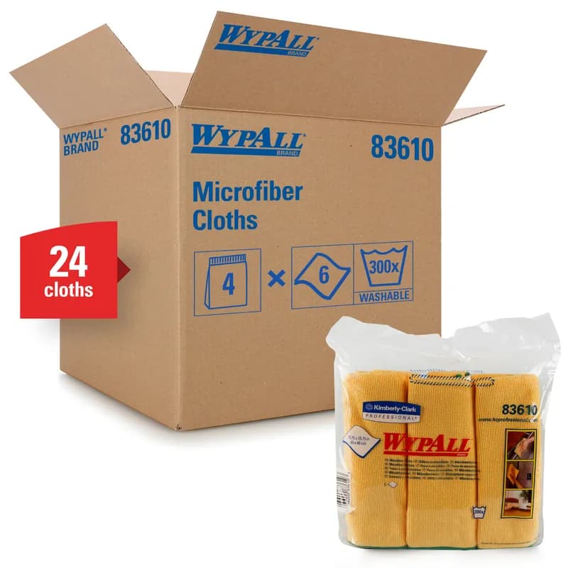 WypAll® Cleaning Cloth 15.75X15.75 IN Microfiber Yellow Microban 6 Count/Pack 4 Packs/Case 24 Count/Case