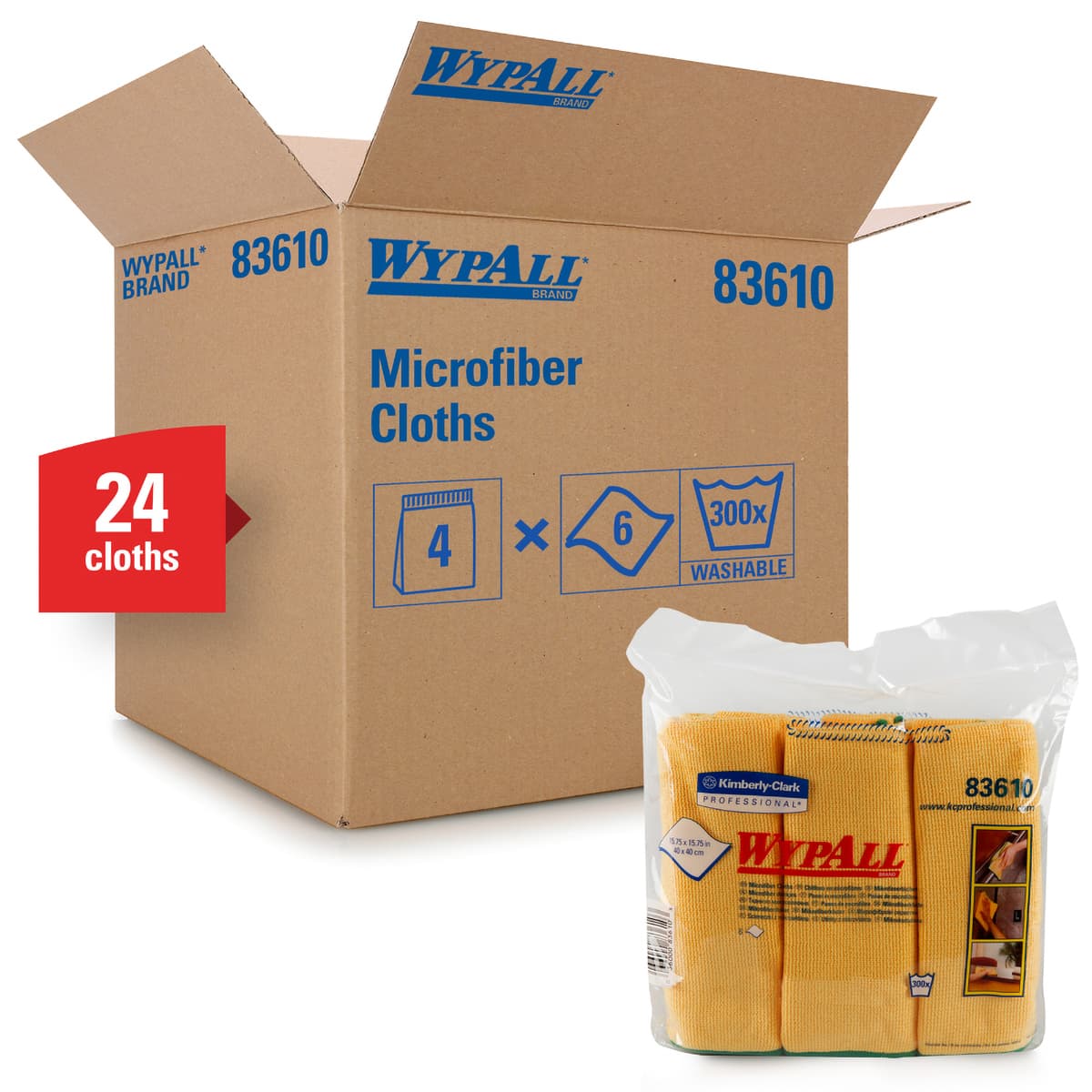 WypAll® Cleaning Cloth 15.75X15.75 IN Microfiber Yellow Microban 6 Count/Pack 4 Packs/Case 24 Count/Case