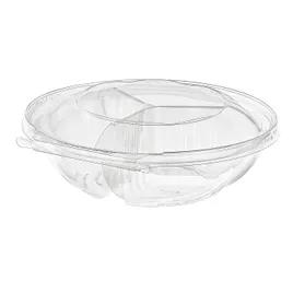 Safe-T-Fresh® Deli Container Hinged With Dome Lid 52 OZ 3 Compartment RPET Clear Round 100/Case