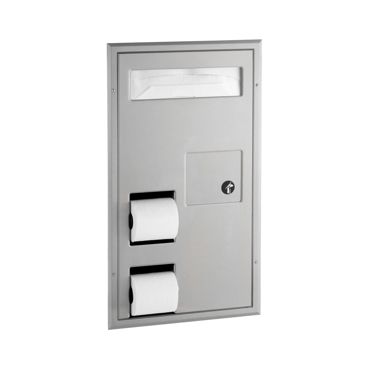 Toilet Paper & Toilet Seat Cover Dispenser Stainless Steel Partition Satin Double Roll W/Sanitary Napkin Disposal 1/Each