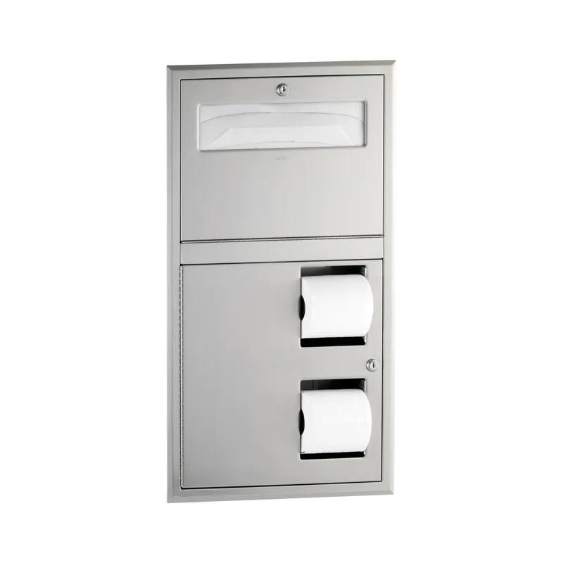 Toilet Paper & Seat Cover Dispenser 4X16X29.25 IN Stainless Steel Silver Satin Recessed 1/Each