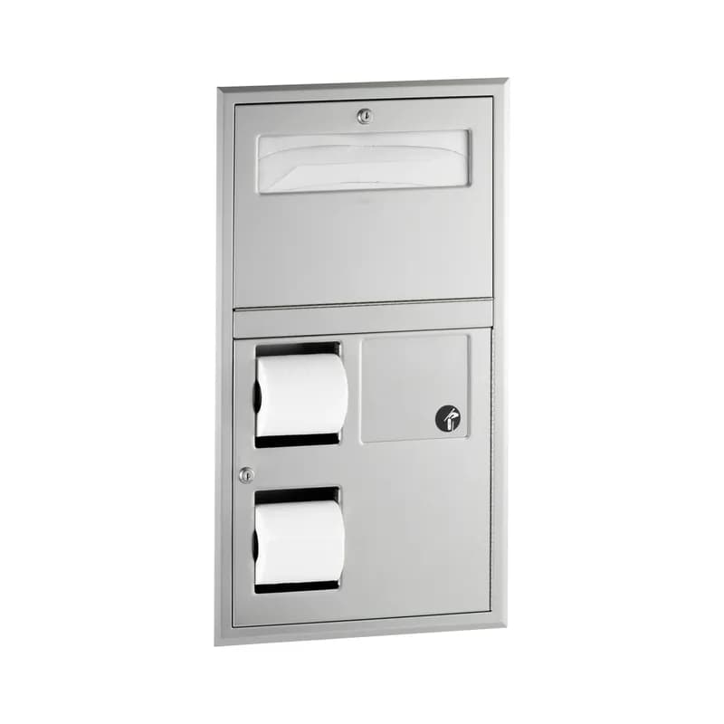 Toilet Paper & Toilet Seat Cover Dispenser Stainless Steel Satin Recessed With Trash Can 1/Each