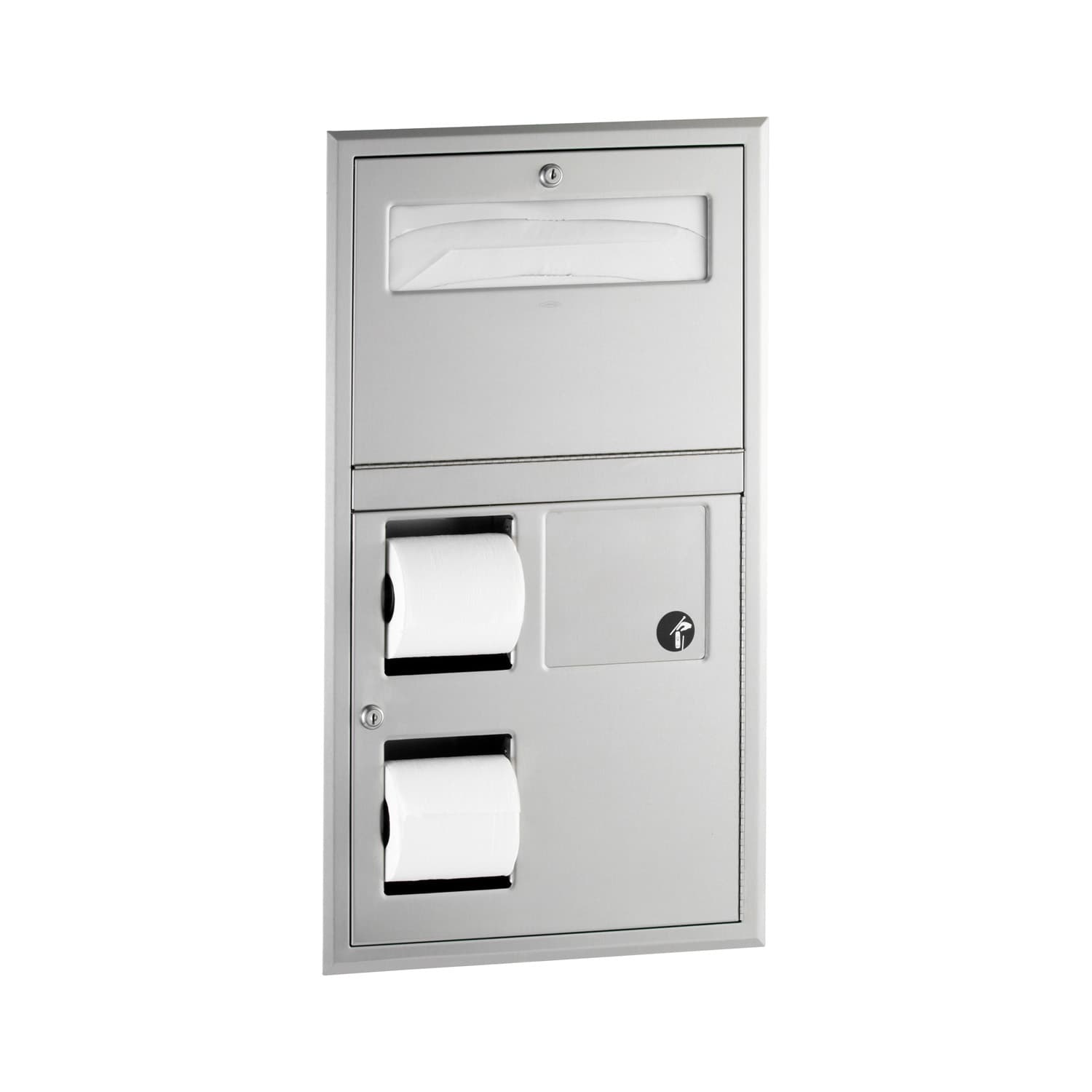 Toilet Paper & Toilet Seat Cover Dispenser Stainless Steel Satin Recessed With Trash Can 1/Each