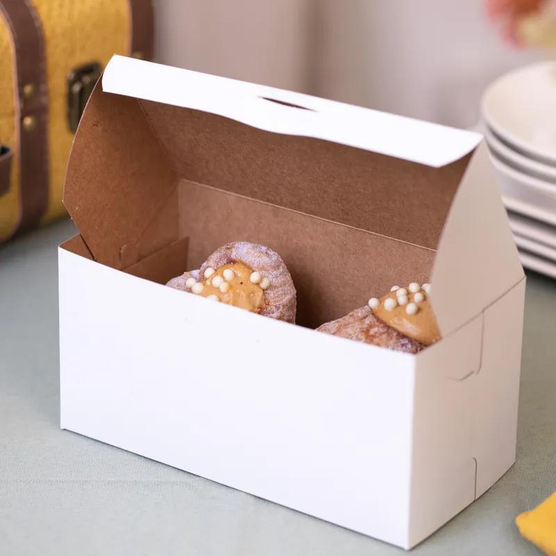 Babka Cake Loaf Box 8X4X4 IN Clay-Coated Kraft Board White Kraft Rectangle Lock Corner Tuck Top 250/Bundle